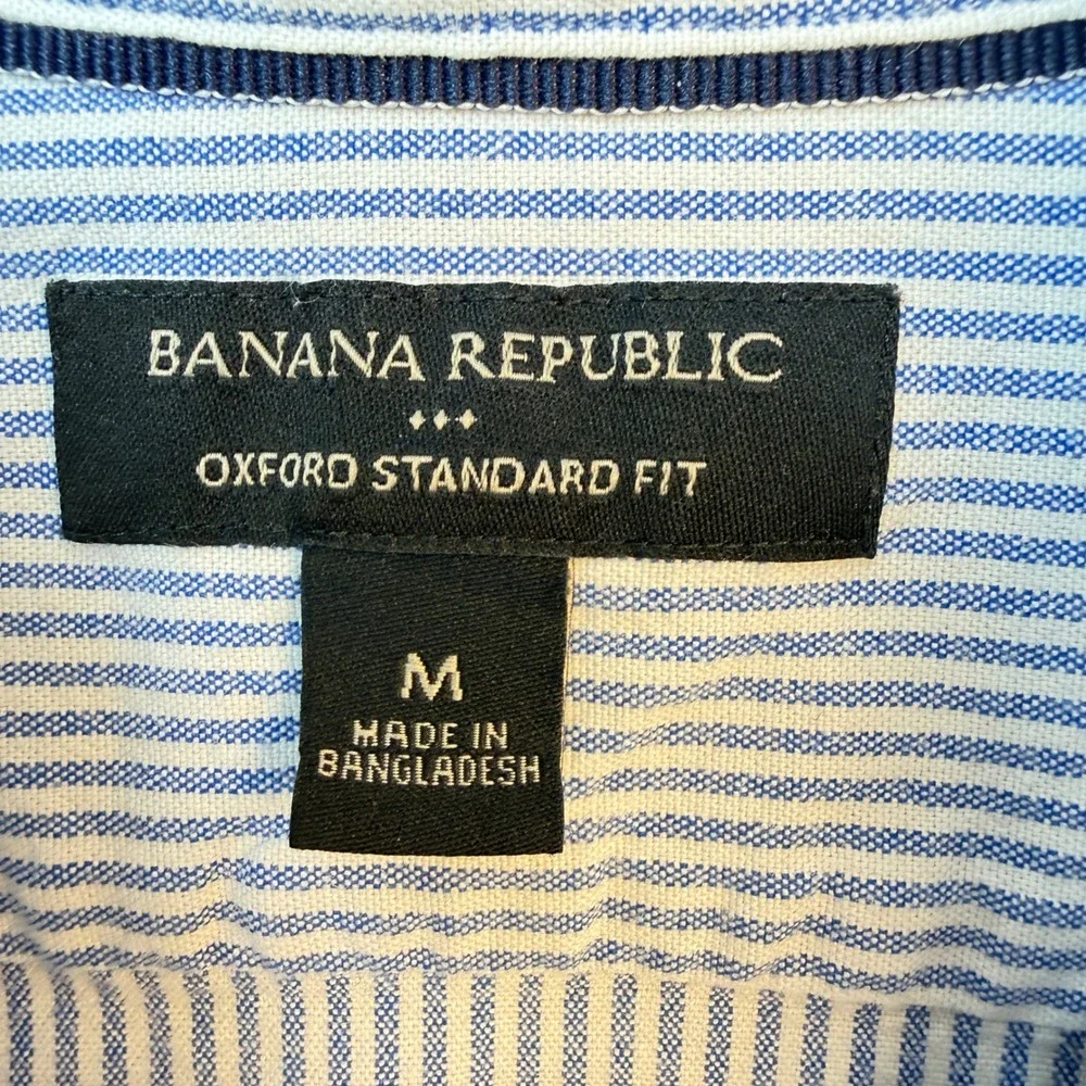 Banana Republic Button Down Shirts Men M Blue Stripe Plaid Oxford Slim Fit Lot 2